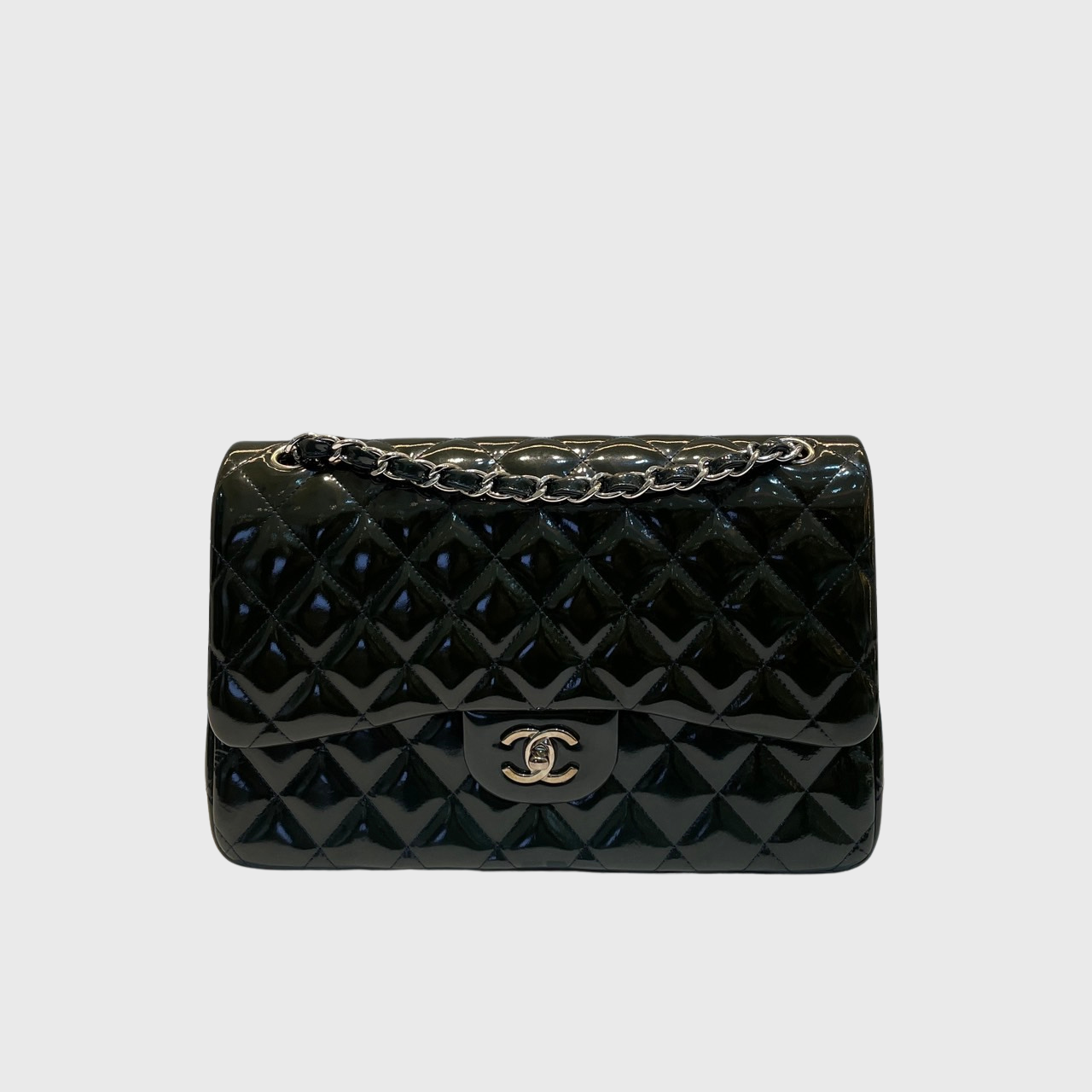 Chanel Classic Jumbo Patent Green SHW – Perrine Porter