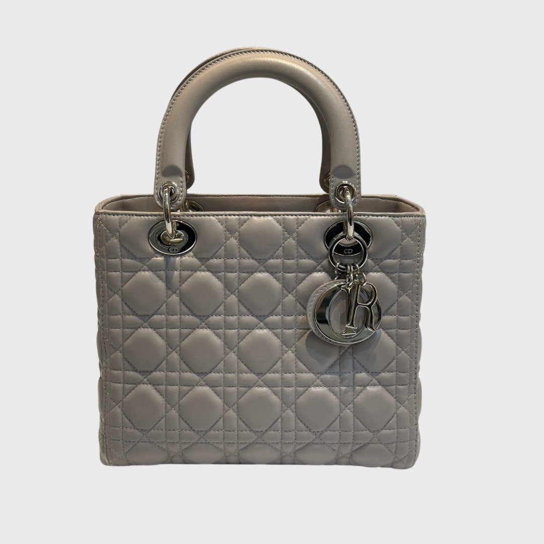 Christian Dior Lady Dior Bag Medium Lambskin Grey SHW Perrine Porter