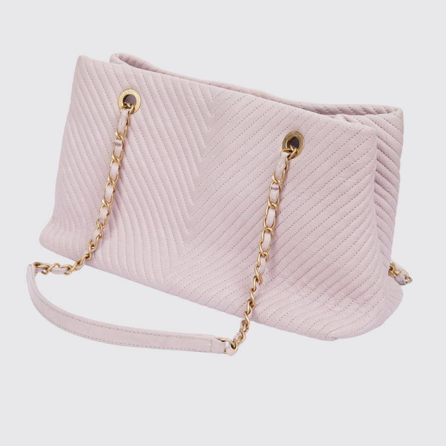 Chanel CC Tote Bag  Medium Calfskin Light Pink Chevron GHW