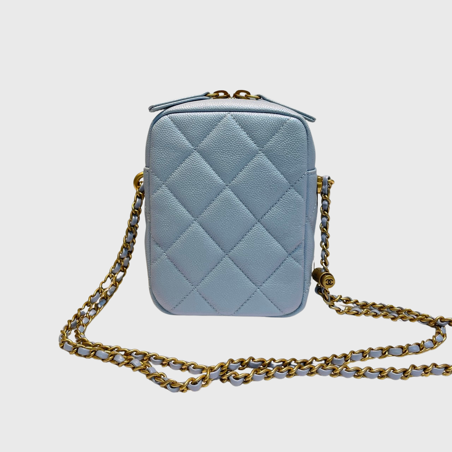 Chanel Camera Case Bag Caviar Graine Bleu GHW