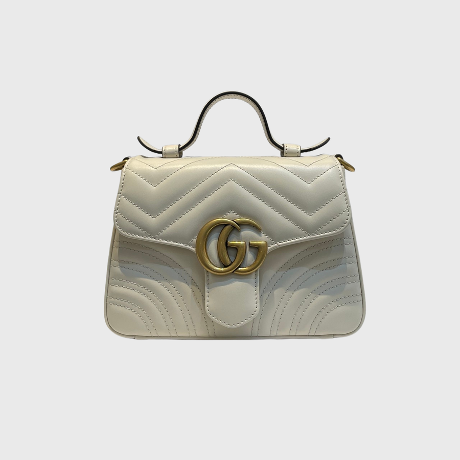 Gucci GG Marmont Top Handle Calfskin White GHW