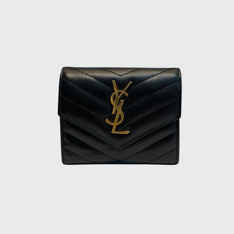 Saint Laurent CASSANDRE MATELASSÉ ZIP AROUND WALLET Calfskin Black GHW