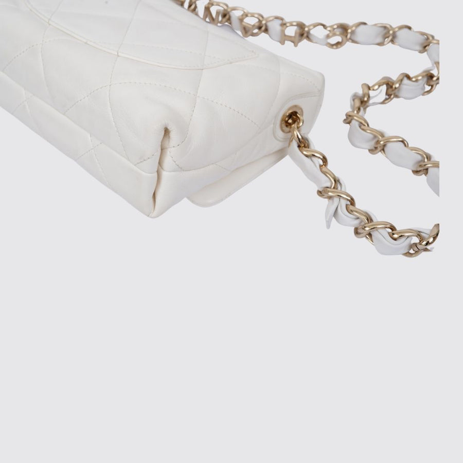 Chanel CC Flap Bag with Logo on Chain Medium Lambskin White GHW