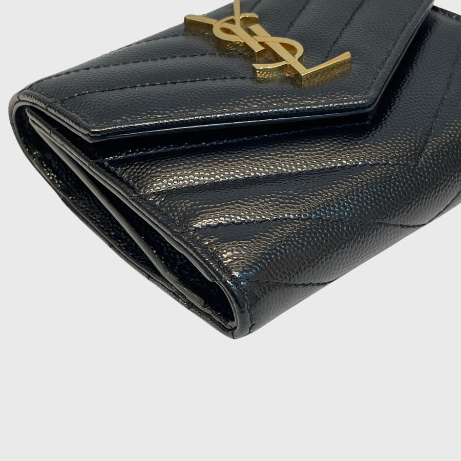 Saint Laurent CASSANDRE MATELASSÉ ZIP AROUND WALLET Calfskin Black GHW