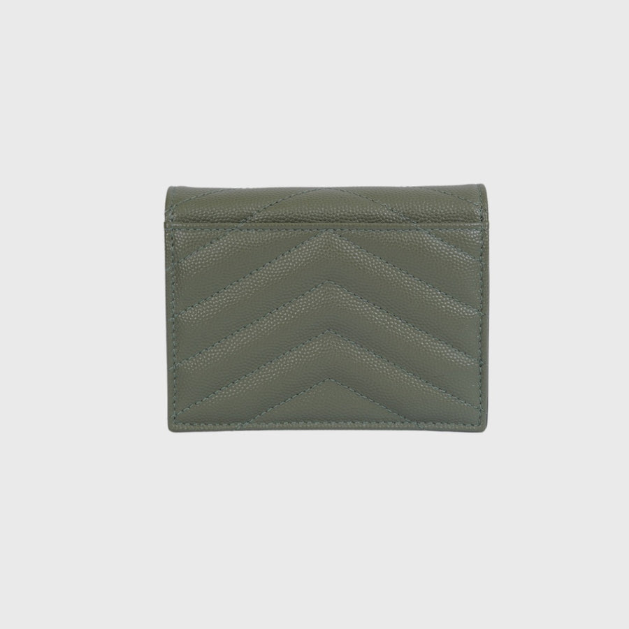 Saint Laurent	Flap Card Case in Grain Small Calfskin Green GHW