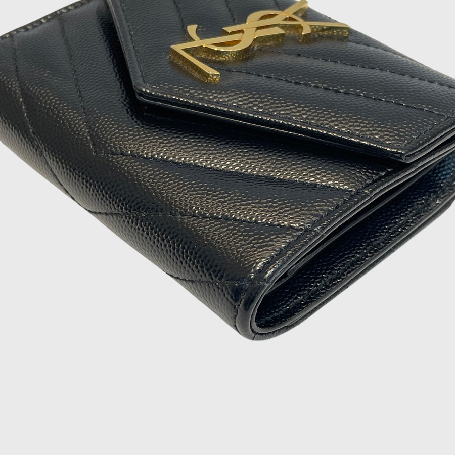 Saint Laurent CASSANDRE MATELASSÉ ZIP AROUND WALLET Calfskin Black GHW