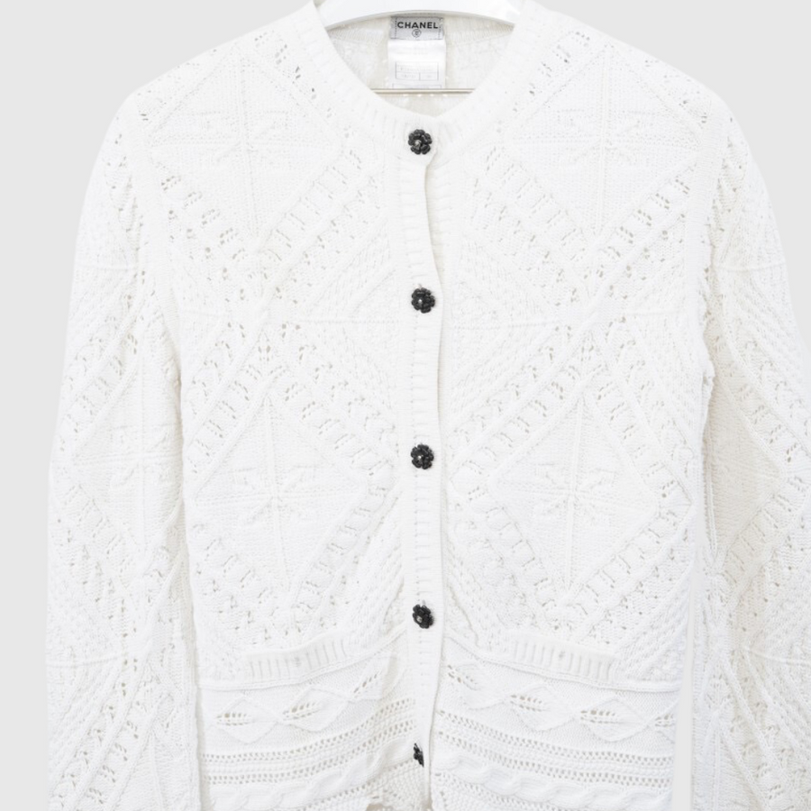 Chanel Cotton-Knit White Cardigan
