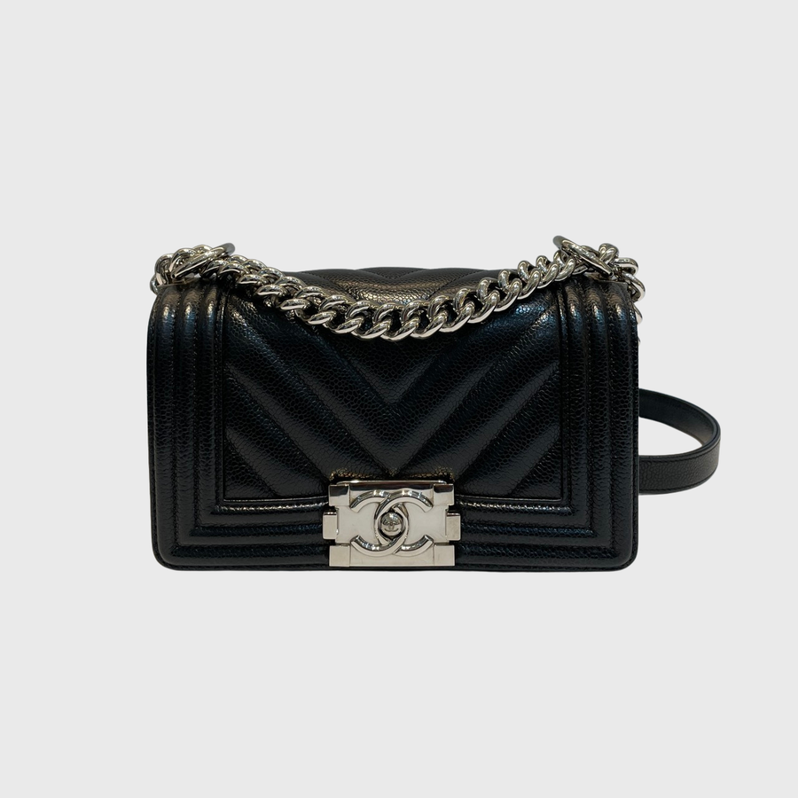 Chanel Boy Caviar  Black SHW