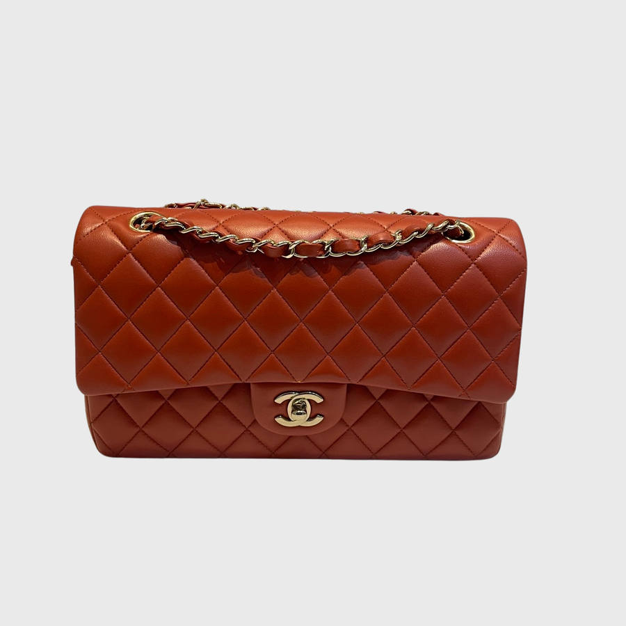 Chanel Classic 10 Lambskin Red SHW