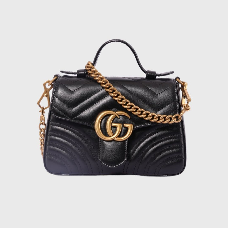 Gucci GG Marmont Top Handle Mini Calfskin Black GHW