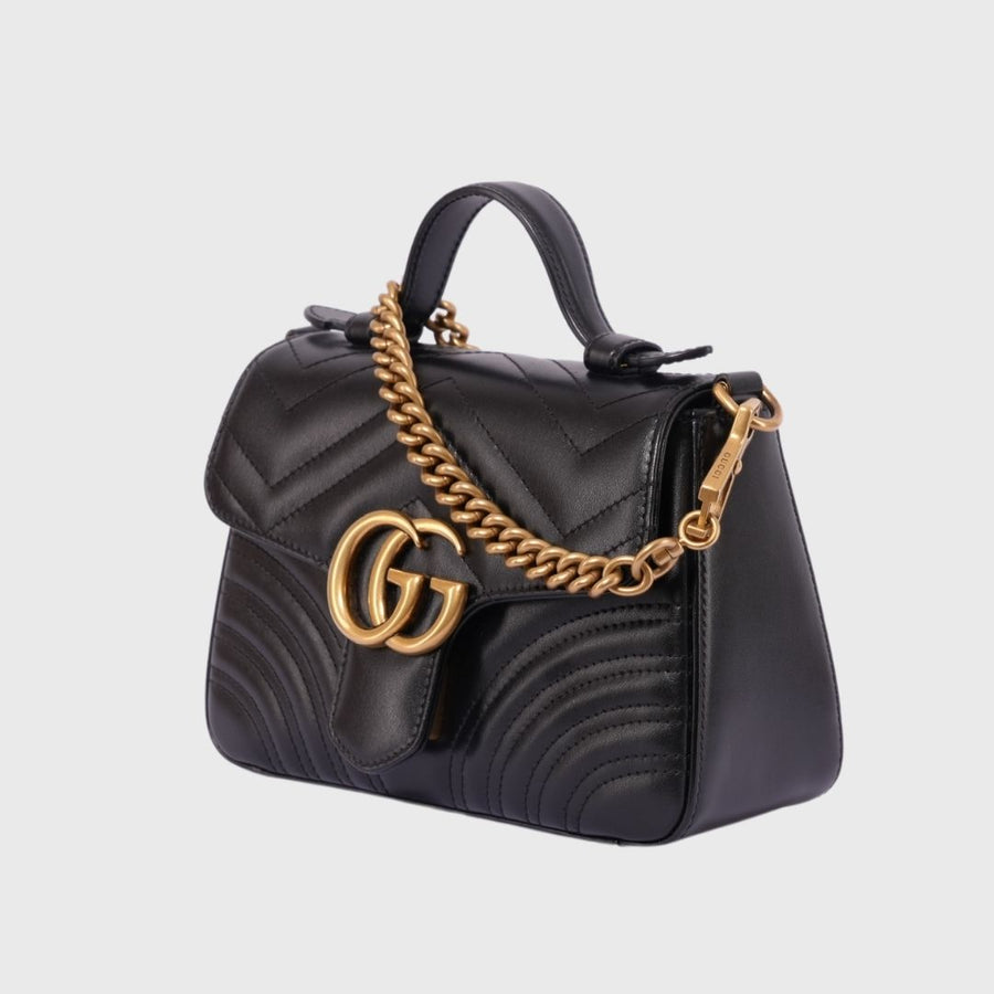 Gucci GG Marmont Top Handle Mini Calfskin Black GHW
