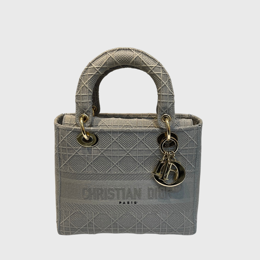 Christian Dior Lady Dior Bag Canvas Grey GHW