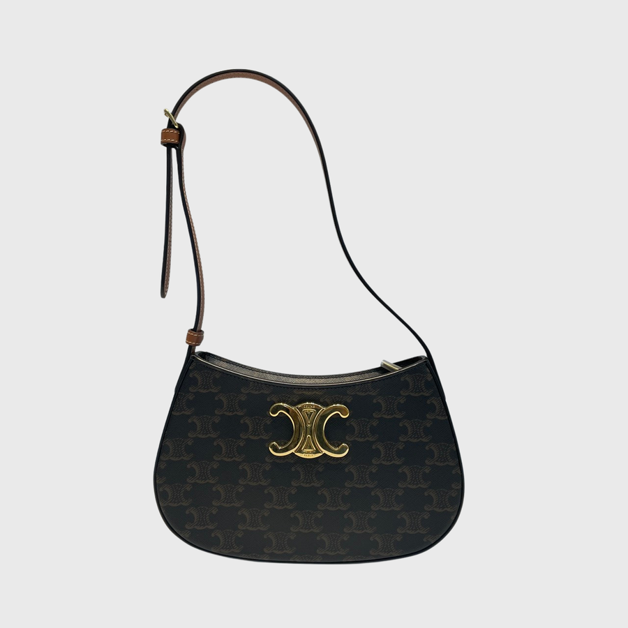 Celine Tilly Bag in Triomphe Canvas Calfskin Brown GHW