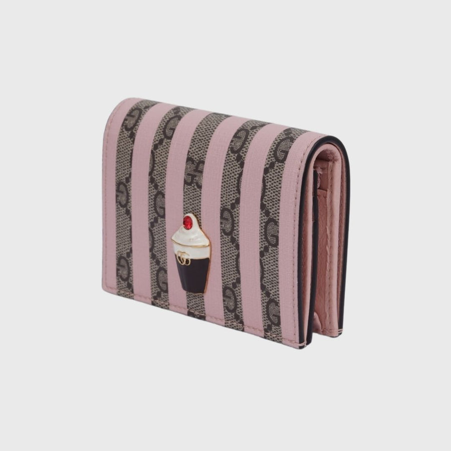 Gucci GG Strip Ice Cream Wallet Small Canvas Beige & Pink GHW