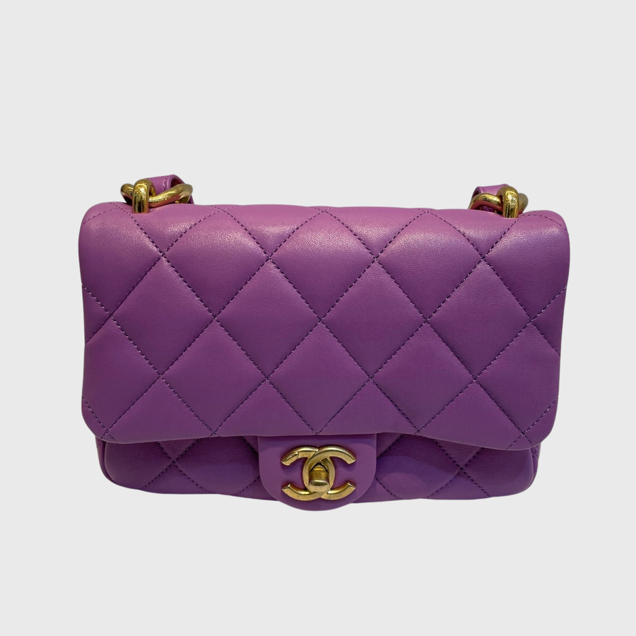 Chanel Chunky Chain CC Flap Bag Lambskin Purple GHW