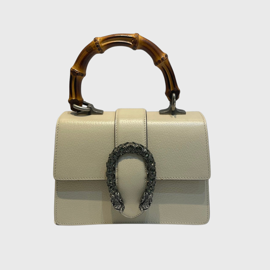 Gucci Dionysus Bamboo Top Handle Bag Calfskin White GHW