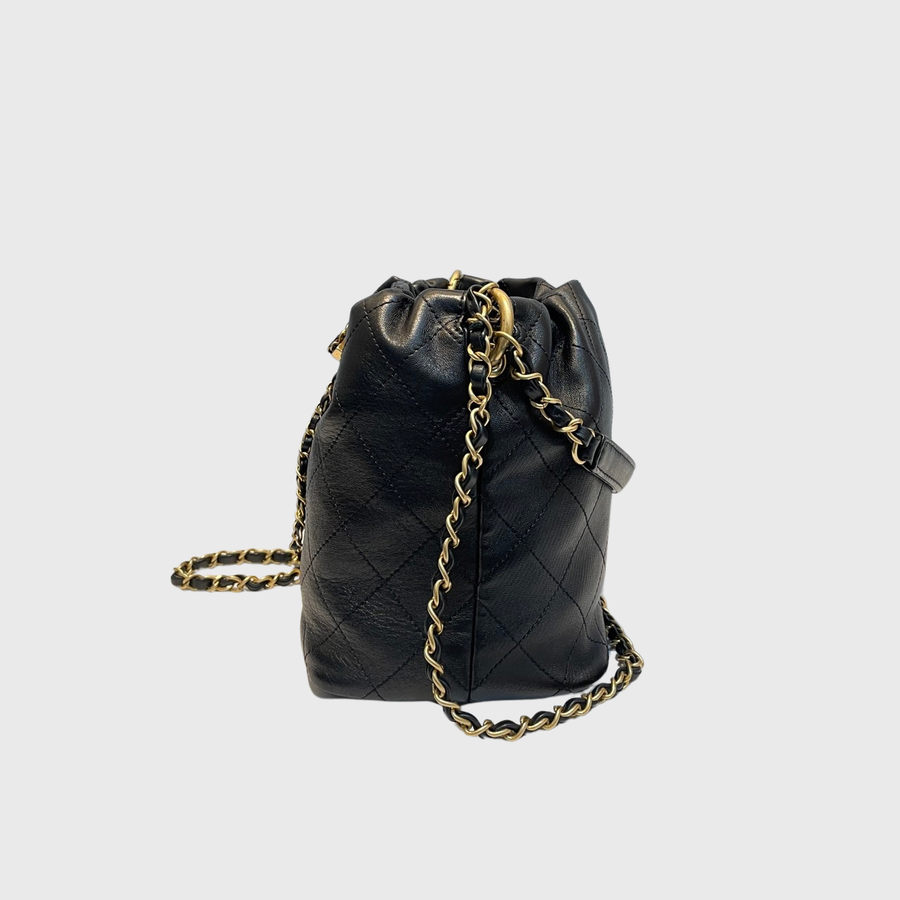 Chanel CC Drawstring Backpack Lambskin Black GHW