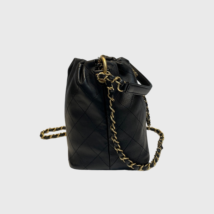 Chanel CC Drawstring Backpack Lambskin Black GHW