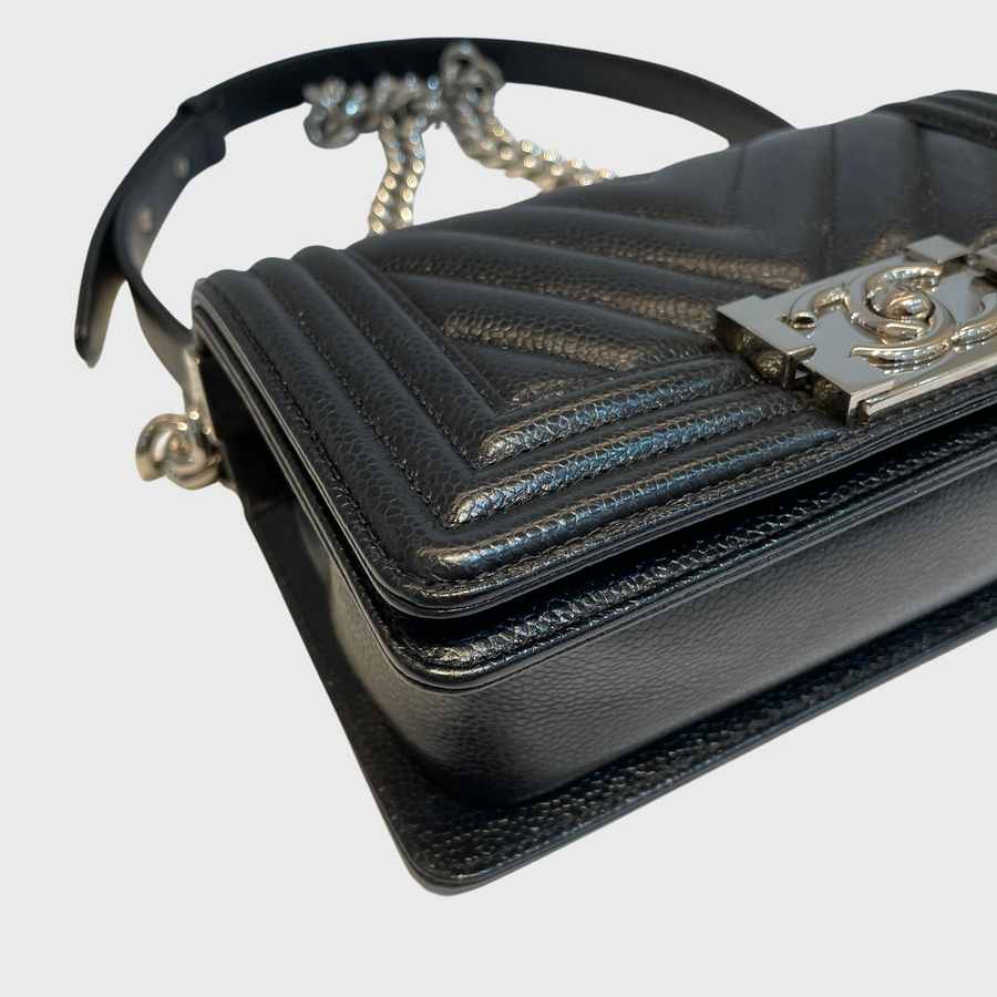 Chanel Boy Caviar  Black SHW
