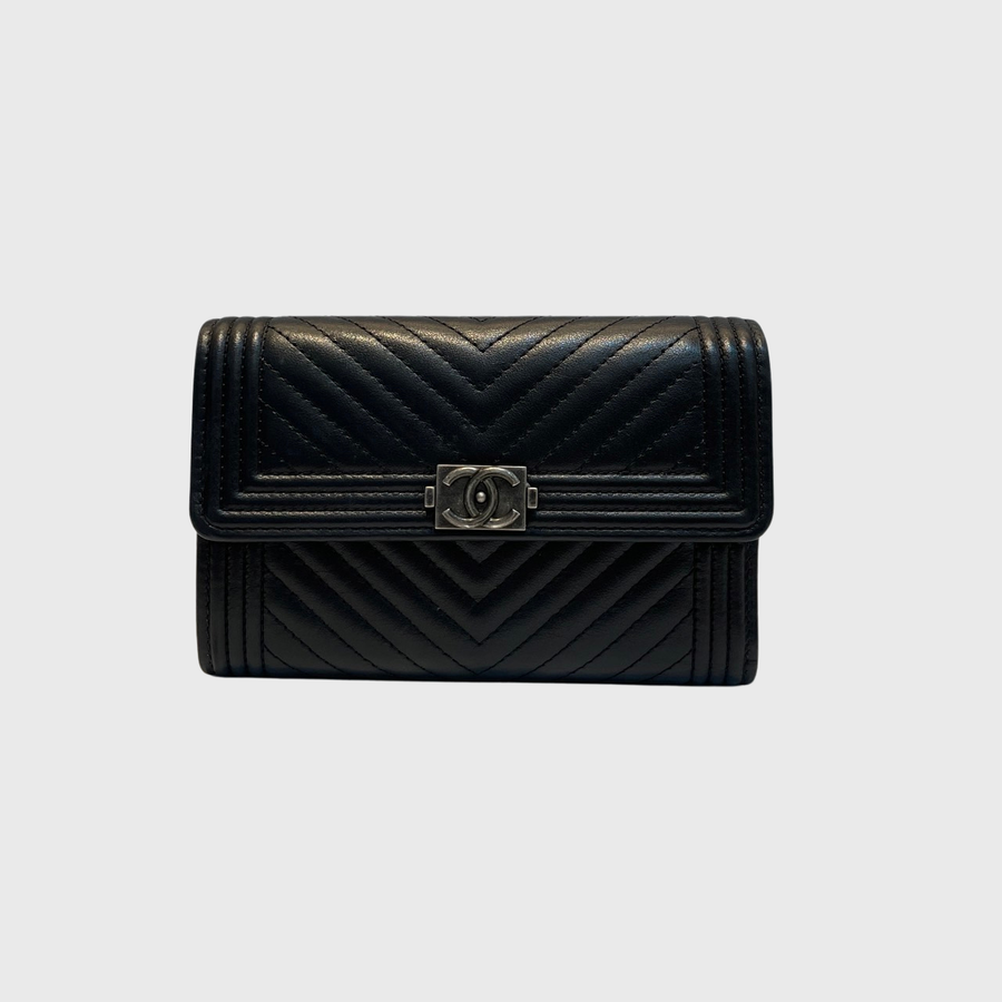 Chanel Boy Chevron Long Wallet Calfskin SRHW