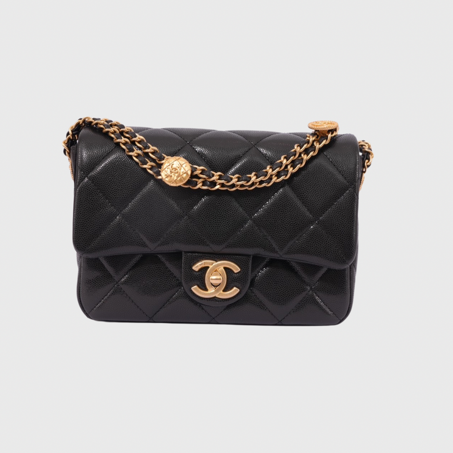 Chanel Flap bag with Coin Charm 22A Small Caviar Black GHW