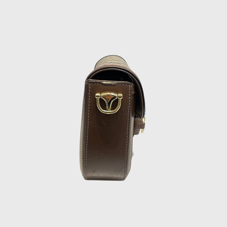Gucci Horsebit 1955 Crossbody Bag Canvas Calfskin Brown GHW