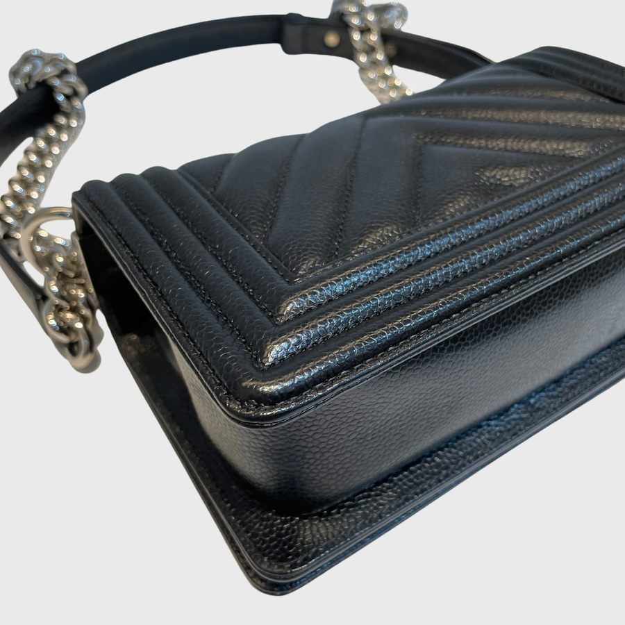 Chanel Boy Caviar  Black SHW