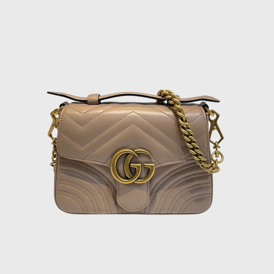 Gucci GG Marmont Top Handle Bag Calfskin Beige GHW