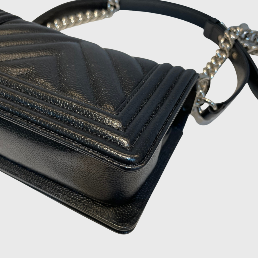 Chanel Boy Caviar  Black SHW