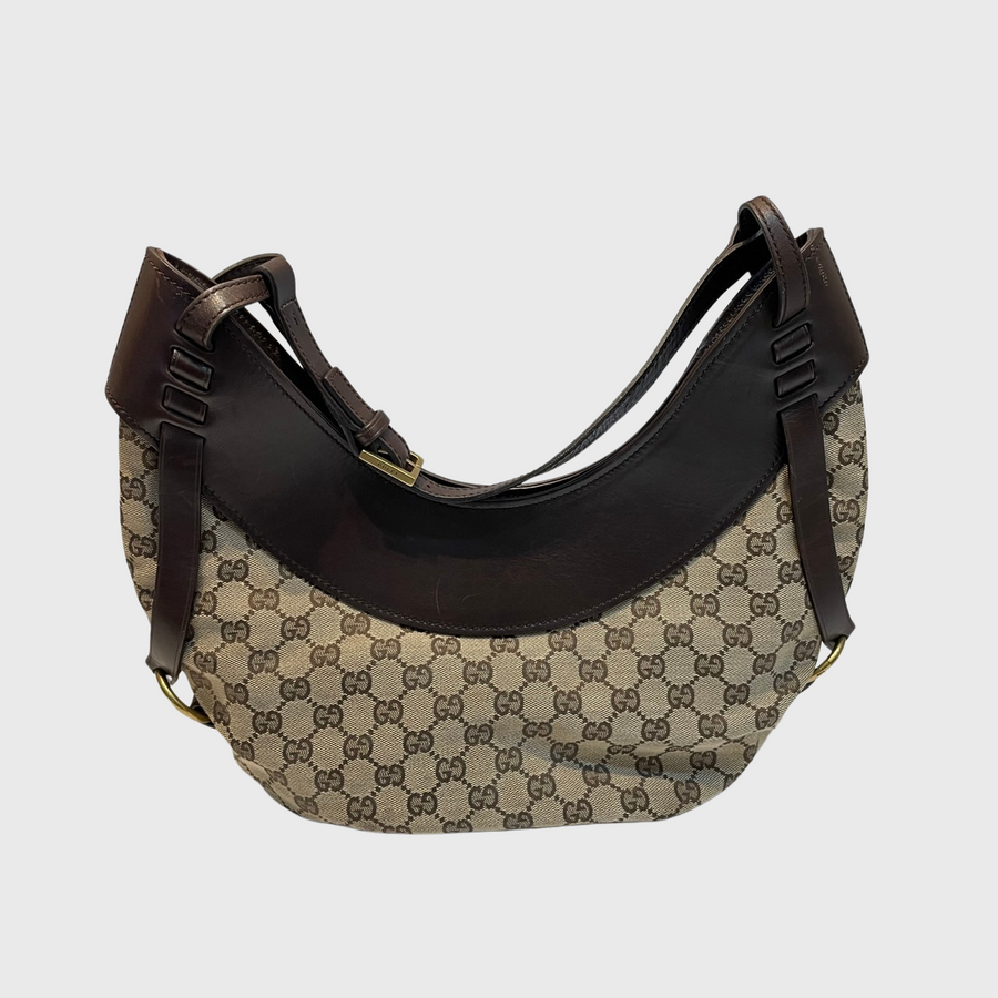 Gucci Half Moon Hobo Bag Canvas Brown GHW