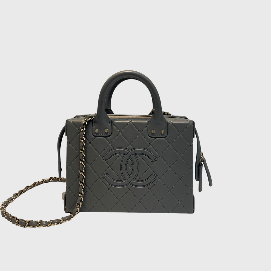 Chanel CC Vanity Case Bag Lambskin Grey GHW