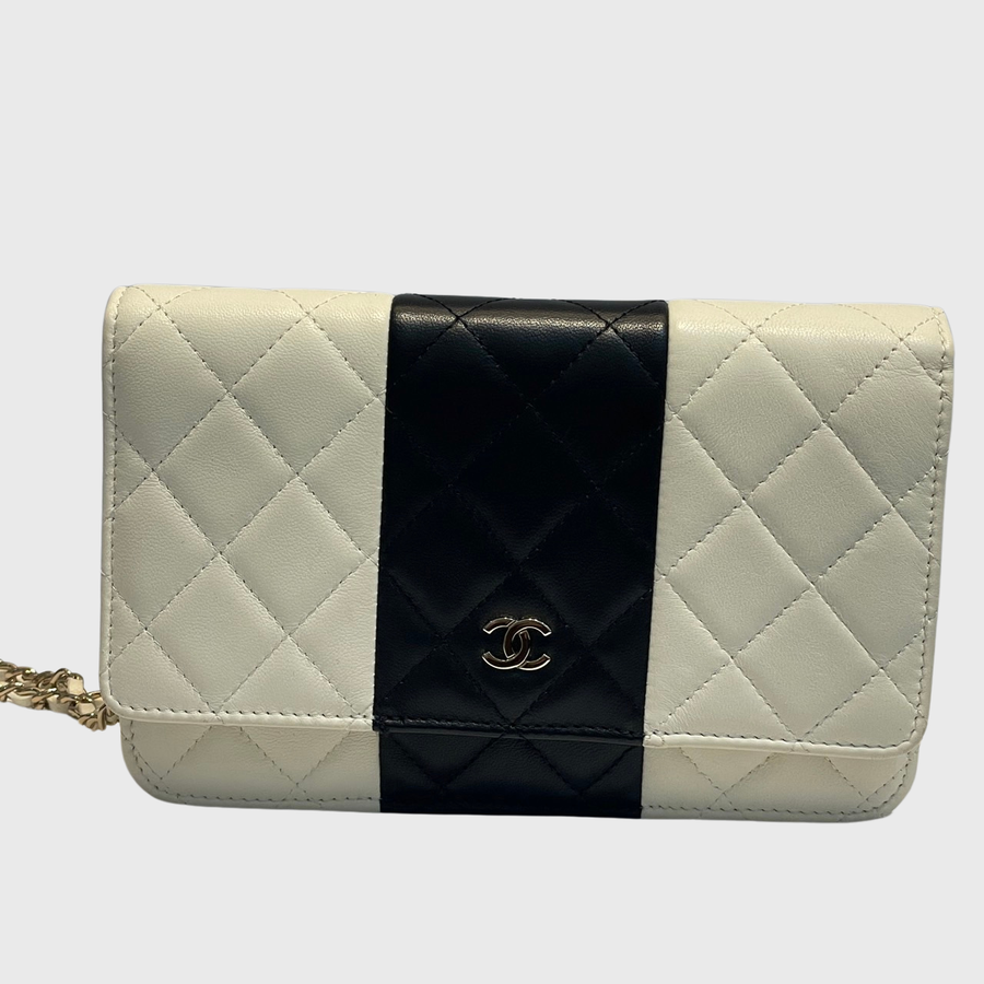 Chanel WOC Lambskin Black White GHW