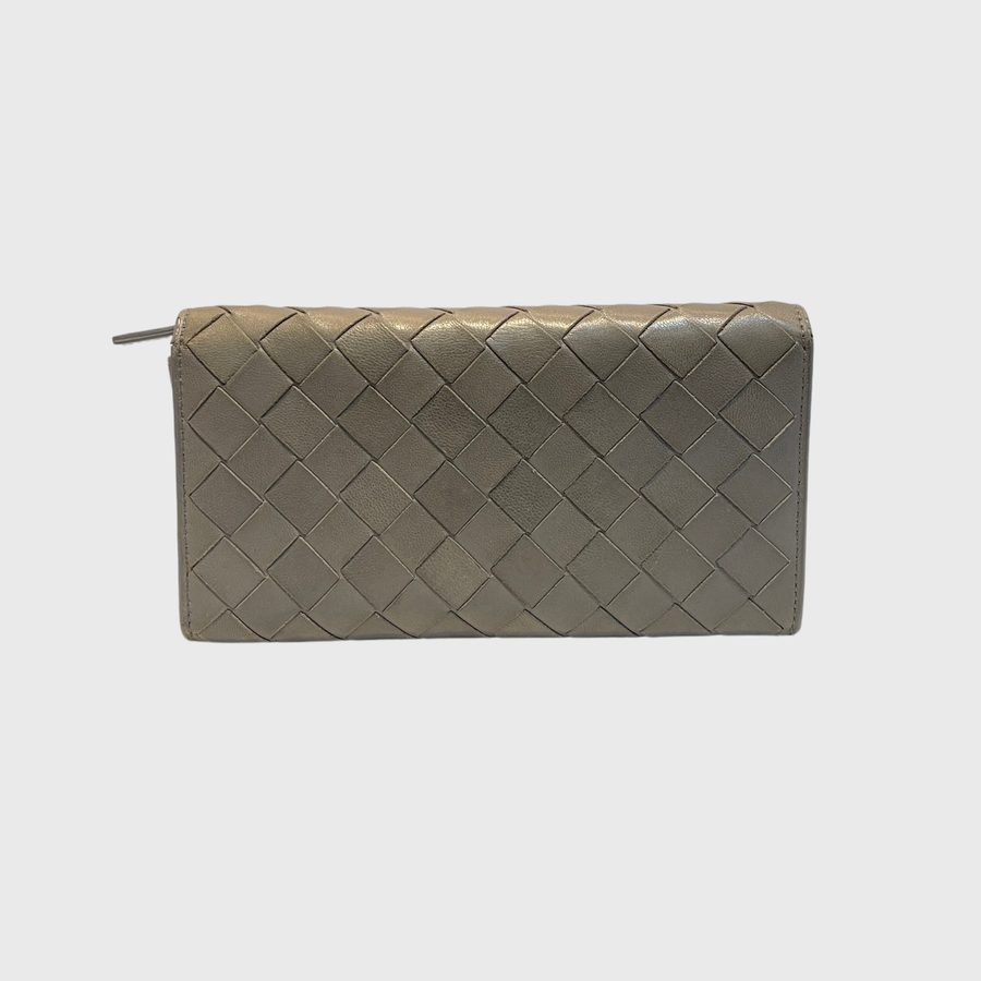 Bottega Veneta Continental Long Wallet Calfskin Grey GHW