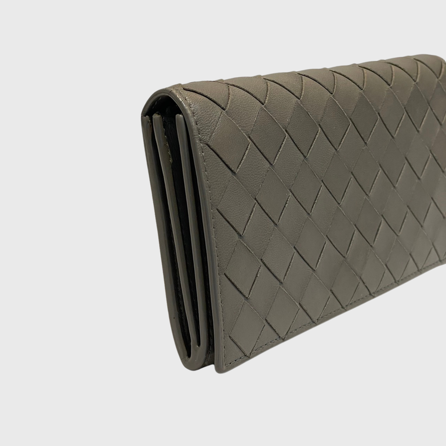 Bottega Veneta Continental Long Wallet Calfskin Grey GHW