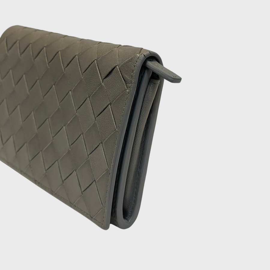 Bottega Veneta Continental Long Wallet Calfskin Grey GHW