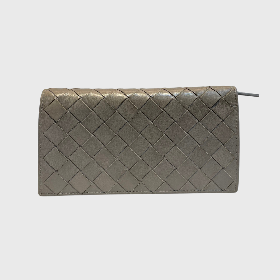 Bottega Veneta Continental Long Wallet Calfskin Grey GHW