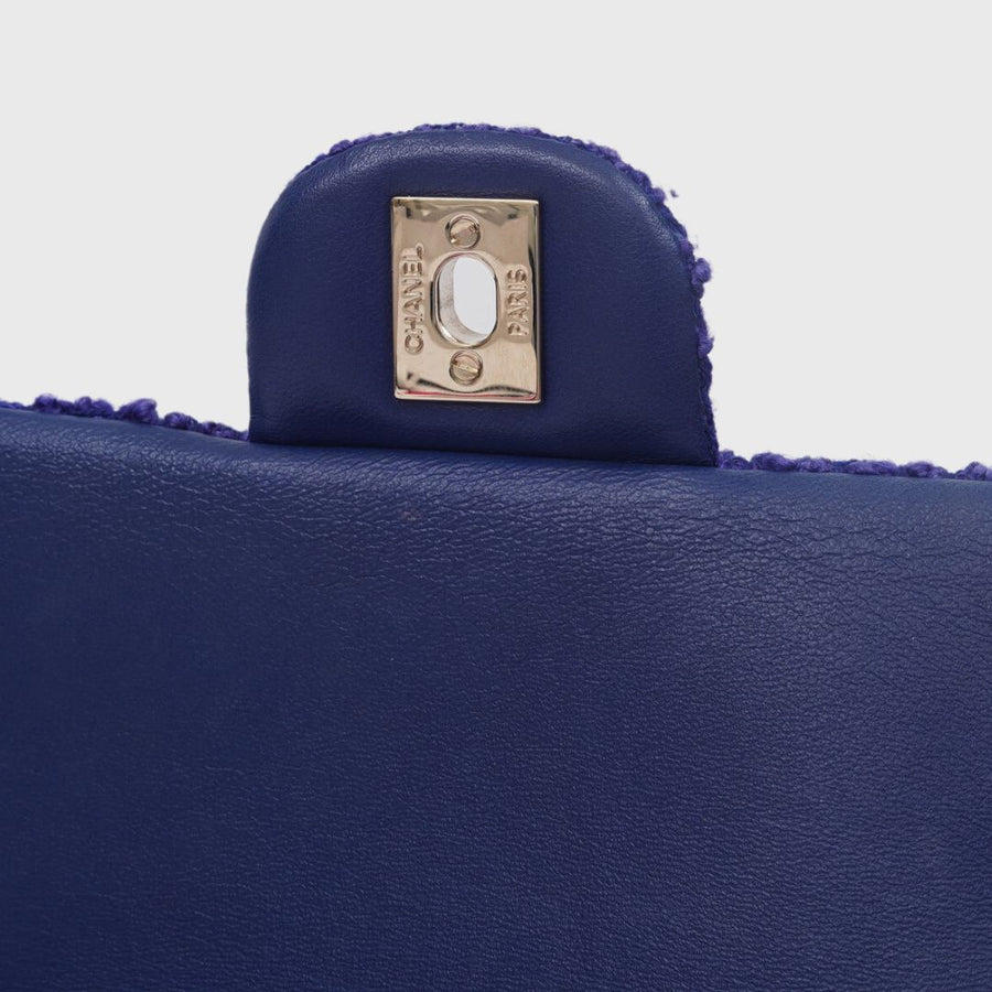 Chanel Tweed Quilted Mini Rectangular Flap bag Tweed Blue GHW Microship