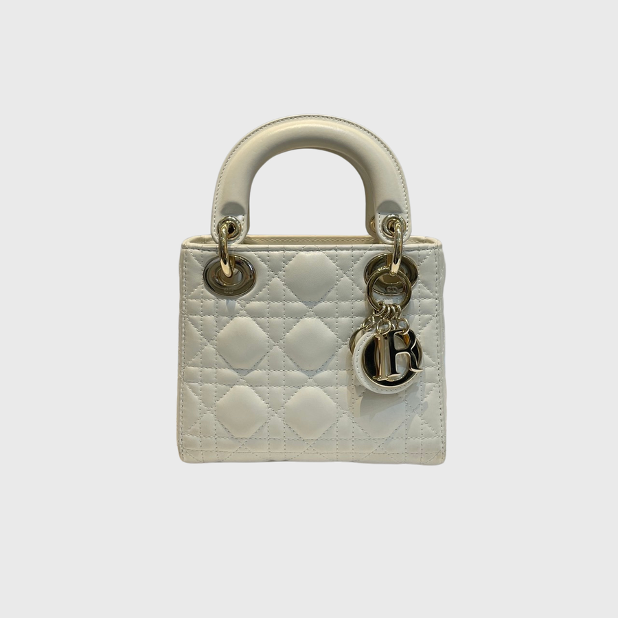 Christian Dior Lady Dior Bag Lambskin White GHW