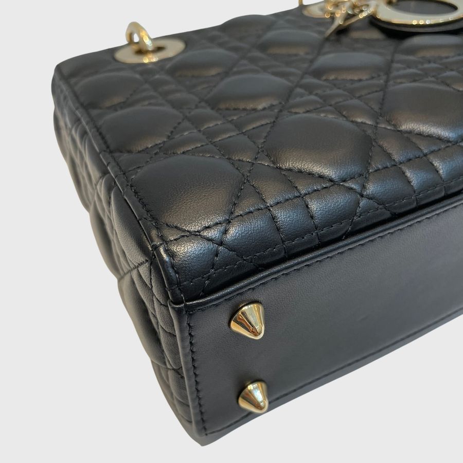 Christian Dior Lady Calfskin Black White GHW
