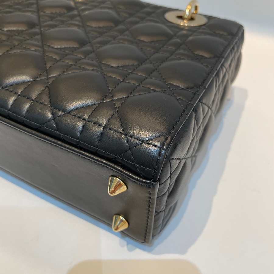 Christian Dior Lady Calfskin Black White GHW
