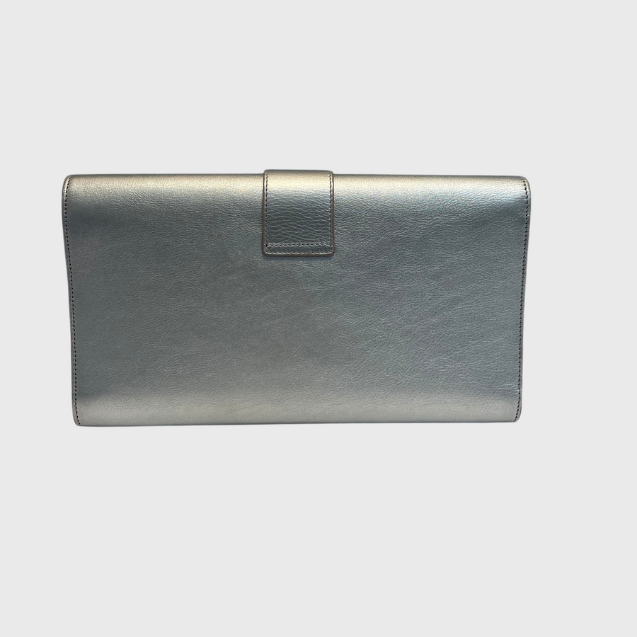 Saint Laurent Y-Ligne Clutch Calfskin Silver GHW