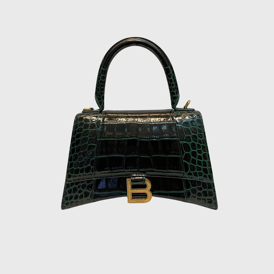 Balenciaga Hourglass Crocodile Shiny Green GHW