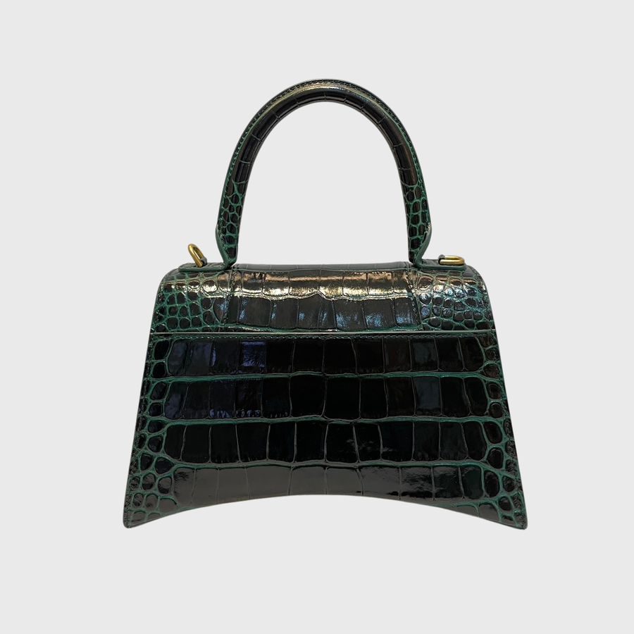 Balenciaga Hourglass Crocodile Shiny Green GHW