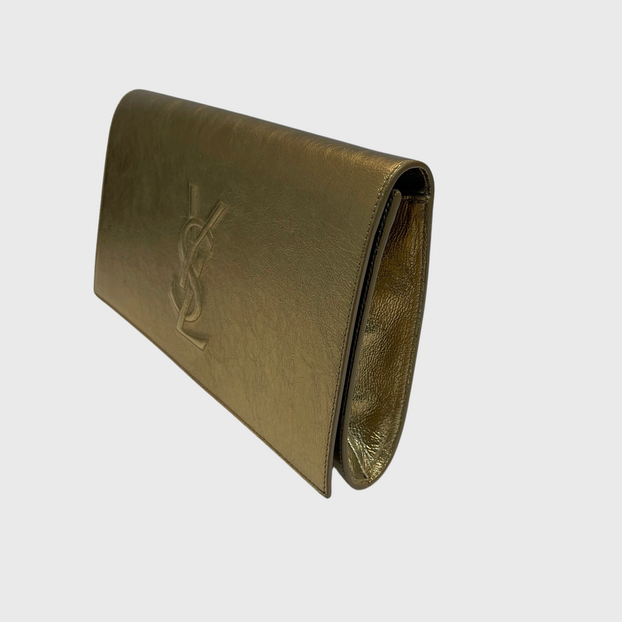 Saint Laurent Belle De Jour Clutch Grained Calfskin Gold