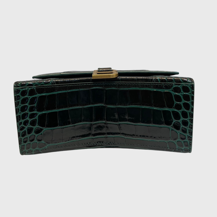 Balenciaga Hourglass Crocodile Shiny Green GHW