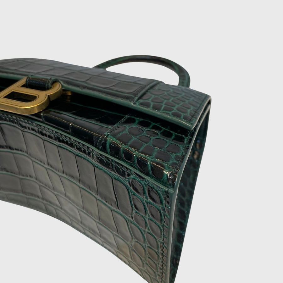 Balenciaga Hourglass Crocodile Shiny Green GHW