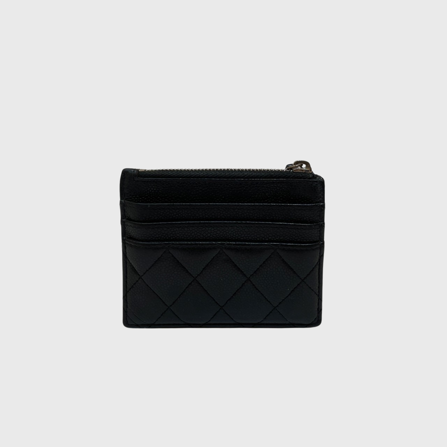 Chanel Zip Card Holder Lambskin Black SHW