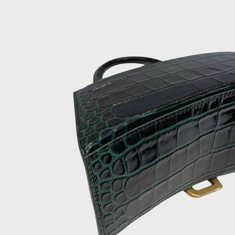 Balenciaga Hourglass Crocodile Shiny Green GHW