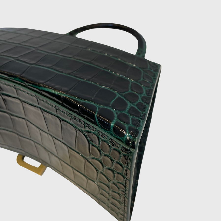 Balenciaga Hourglass Crocodile Shiny Green GHW