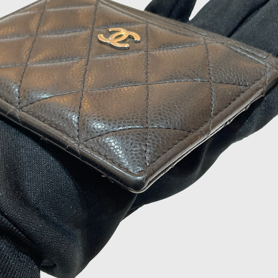 Chanel Zip Card Holder Lambskin Black SHW